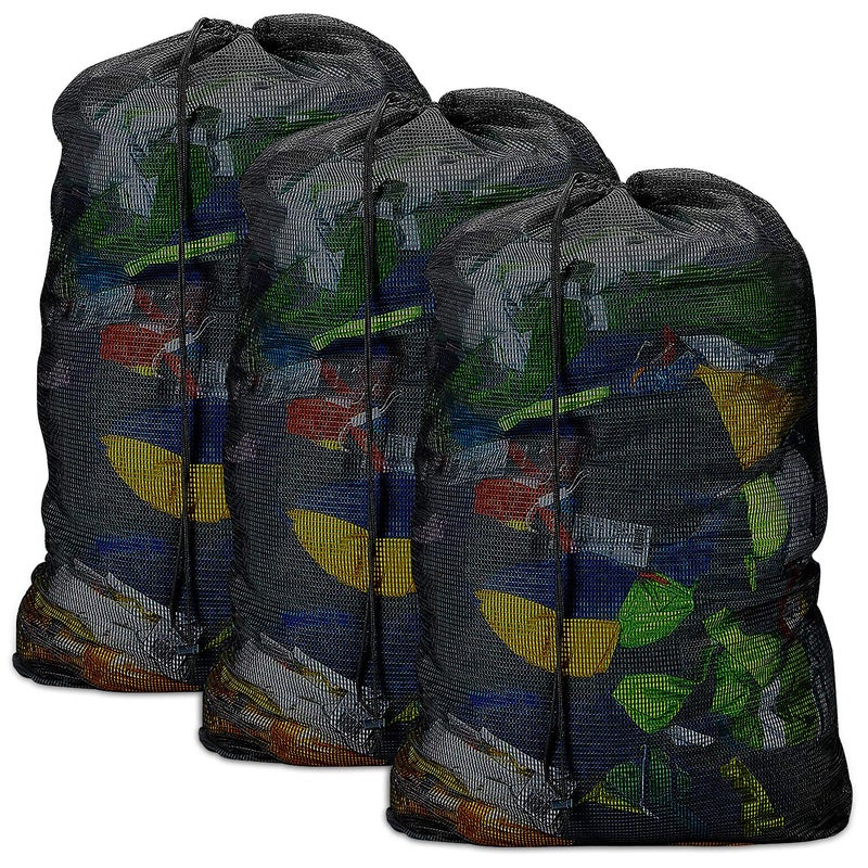 Dalykate Laundry Bags, Mesh Heavy Duty 24" x 36" with Drawstring Closure, 3-Pack, Black - Image 1
